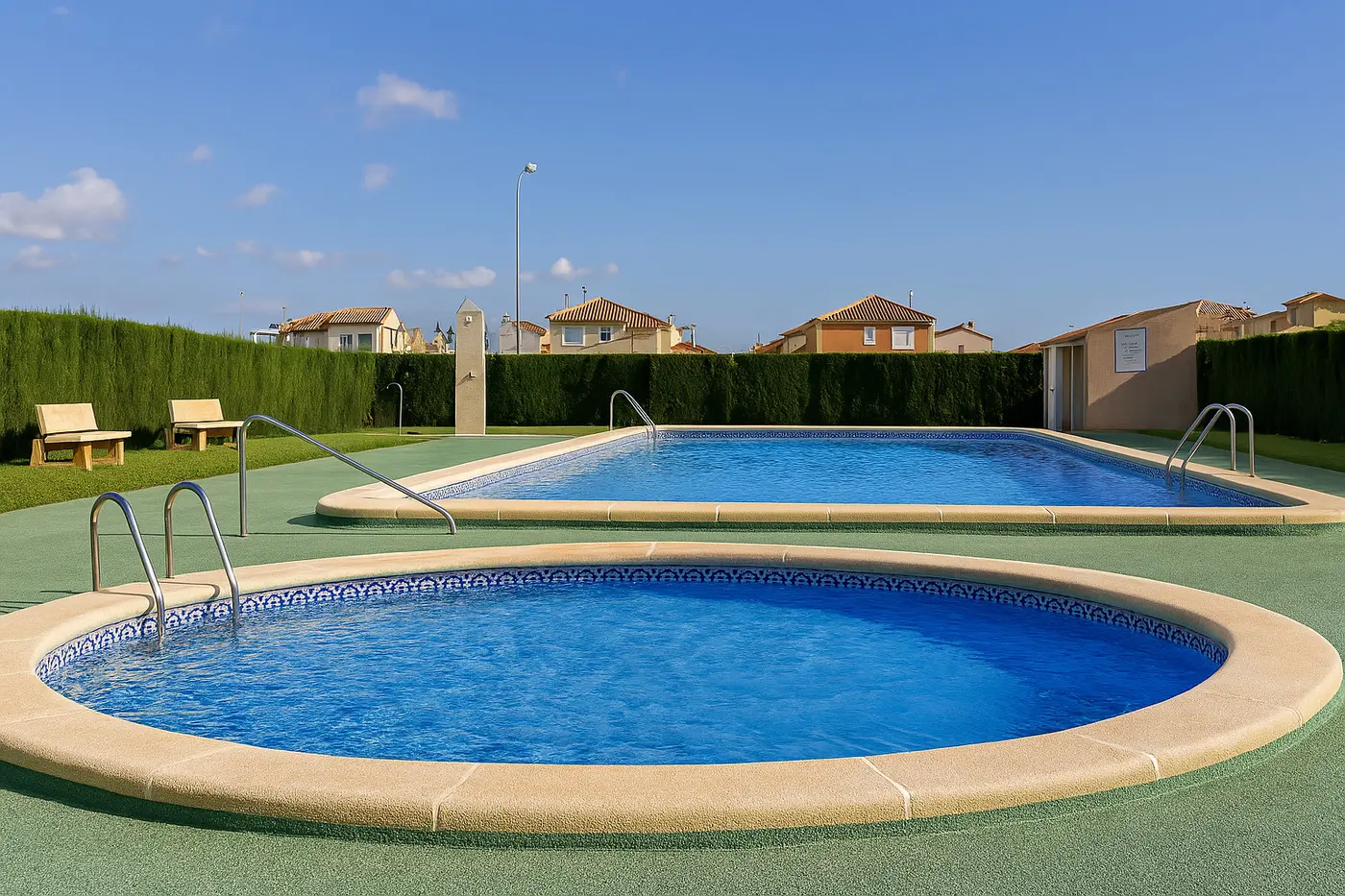 Grande piscine partagée ensoleillée de la résidence Casa del Sol, idéale pour des vacances en famille à Torrevieja